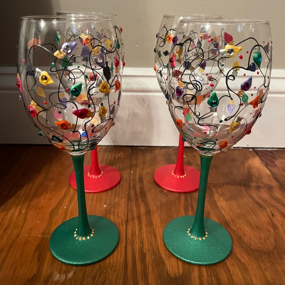 Set of 4 Vintage 1998 Smithereens Wine Glasses Signed by Vikki.